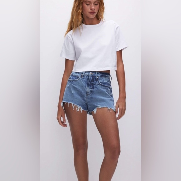 NWT Good American Good 90’s Denim Shorts in Indigo Distressed Size 8 - Picture 1 of 14